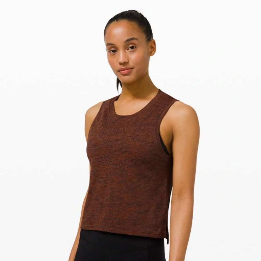 Lululemon Train To Be Muscle Tank Top Dot Camo Dark Terracotta Orange Size 4